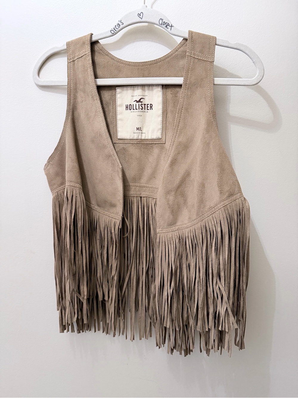 Y2K Hollister Suede Tan Brown Fringe Vest Cowgirl Boho Western Country Indie M/L